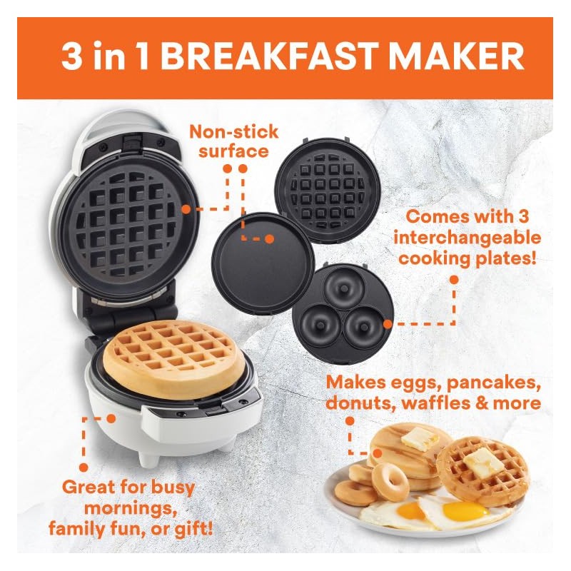 MasterChef 3-in-1 Mini Holiday Breakfast Maker- Make Eggs Pancakes Donuts