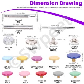 Swpeet 100 Sets 1.25cm - 1/2 inch 10 Colors Metal Snaps Buttons with 4Pcs Fixing Tools Assortment Kit, Clothing Snaps Kit for Clothing, Leather, Jacket, Jeans Wear, Bags, Bracelet