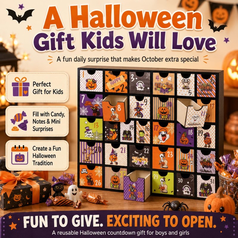 Halloween Empty Advent Calendar 2026 with 31 Drawers, Countdown