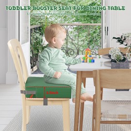 Toddler Booster Seat for Dining Chair, PU Washable Double Straps Kids Booster Seat for Dining Table, Portable Travel Booster Cushion (Dark Green)