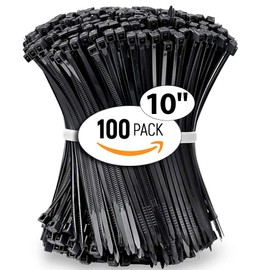 ALBO Zip Ties Black 10 Inch 100 Pack 50 lb, Long Plastic Cable Ties Thick 0.19 Inch Tie Wraps Heavy Duty UV Resistant Nylon Wire Ties for Indoor and Outdoor