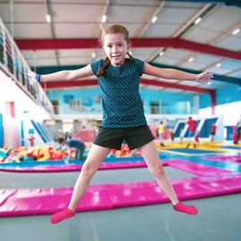 Non Slip Kids Trampoline Socks - 6 Pairs Anti-Skid Breathable Socks with Sticky Grips - Boys & Girls (4 Rose Red, Orange, Blue, Green, Dark Purple, Purple; 10-13 Years)