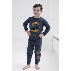 Monster Jam Grave Digger Little Boys Fleece Sweatshirt and Jogger Pants Outfit Set Navy 7-8