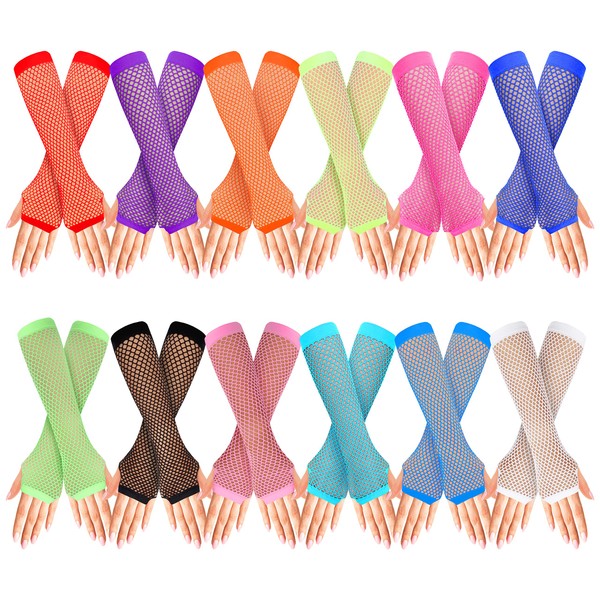 BELLE VOUS Pack of 12 Long Mesh Gloves - Fingerless