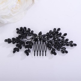 Teyglen Bridal Black Crystal Hair Comb Black Rhinestone Hair Side Comb Wedding Hair Piece Hair Accessories Flower Headpiece for Women Girls (Black)