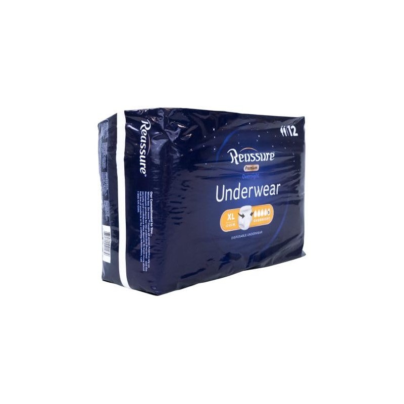 Reassure Premium Overnight Underwear - XL (42"-65" Waist/Hip) - 12