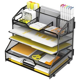 YINGHUA Bandeja organizadora de cartas de papel de 5 niveles con 6 compartimentos ajustables superiores, clasificador de papel, accesorios de escritor