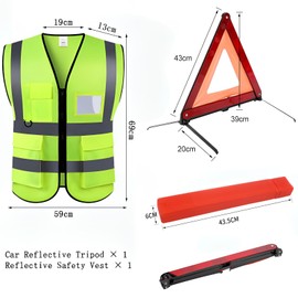 WTZWYFWJ 2-in-1 Warning Triangle Car Safety Vest Set, Safety Triangle and Safety Vest, 360 Degree Reflective Warning Triangle, Car Safety Vest, Emergency Triangle, Foldable for Car, Bus, Car, Truck, 2 in 1 Set