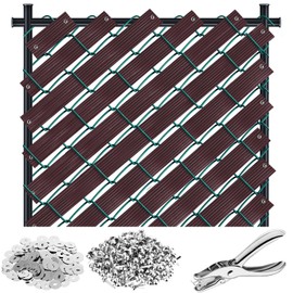 302 Pcs 262. 45 ft Chain Link Fence Slats Button Puncher Fence Privacy Tape Fasteners Fence Covering Privacy for Home Warehouse School Businesses Stadiums (Chocolate)