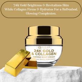 Clear Beauty Crema Hidratante Facial Nocturna Oro Y Colágeno 24K - Reduce Las Manchas De La Edad, Líneas Finas Y Arrugas, Crema De Noche Lifting Y Reafirmante - Cuidado De La Piel Coreano
