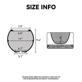 Kante Round Concrete Flower Pot, 11 Inch Dia (7.9" Opening) Sphere Shape Design Planter with Drainage Hole and Rubber Plug for Indoor & Outdoor Plants, Charcoal Finish with Warm Brown Interior