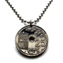 1937 Spain España 25 Centavos coin pendant Spanish jewelry escudo Español Madrid Barcelona Sevilla Granada Toledo Ibiza Malaga Valencia Cadiz Zaragoza Murcia Bilbao Córdoba Asturias Cataluña n003096