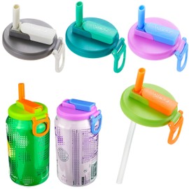 DIPESI 4-pack 4 Color Soda Can Lids with straw, Soda Can Covers with Silicone straw BPA-Free Reusable For Fits standard For Canned Beverage, Beer, Juice,Seltzer. (Colour mixture)