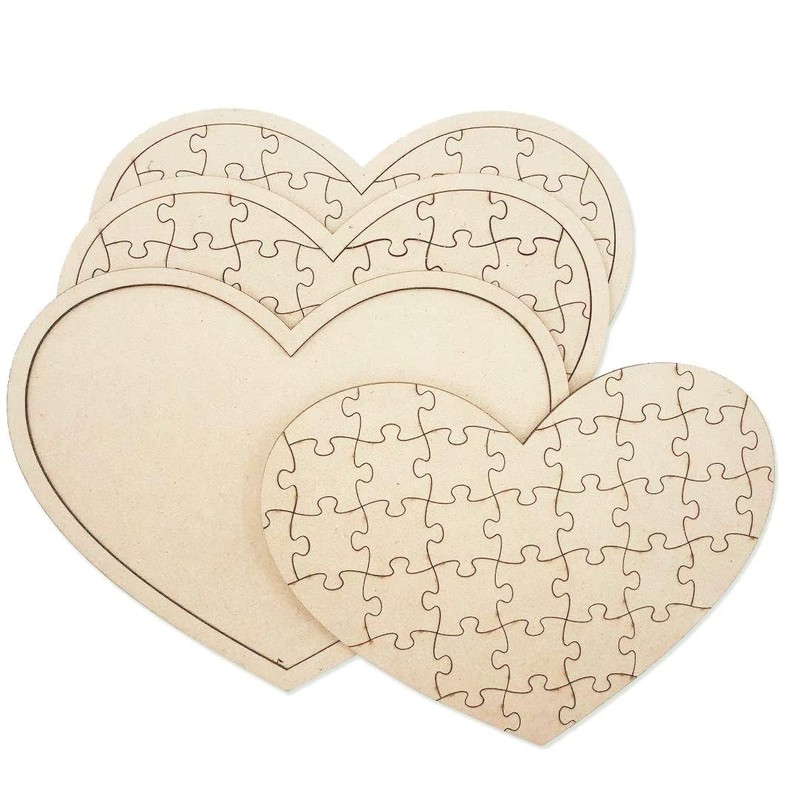 3 Pack Blank Wooden Heart Shaped Jigsaw Puzzle 11.2x8.4 Inch