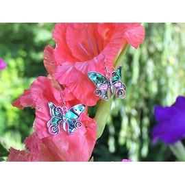 Della's Designs Butterfly Earring Dangles, in Garden Swirl Design with Stunning Abalone Inlay. Each pair has its own Exquisite look, then wrapped in Sterling Silver