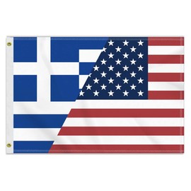 2×3 FT Greece America Friendship Flag,Medium 60×90CM 150D Greek USA Outdoor Banner,Double Side Printing American Decor For Patio Garden With Brass Gromment