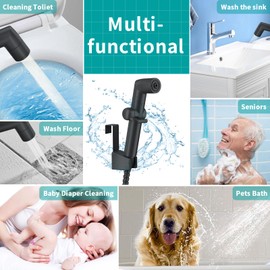 MIAOHUI MIAOHUI Muslim Shower, Handheld Bidet Sprayer for Toilet, Cloth Diaper Sprayer for Toilet, Toilet Sprayer Attachment, Health Faucet, Bum Gun with Hose and Holder, Wall or Toilet Mount (Black)