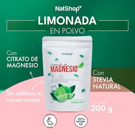 NATSHOP | Citrato de Magnesio en Polvo - Sabor Limonada Natural - Suplemento de Magnesio Alta Biodisponibilidad - Sin Azúcar ni Aditivos Artificiales 