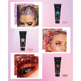 3 Pcs Body Glitter Gel, Face & Hair Glitter Gel, Sequins Shimmer Liquid Eyeshadow, Chunky Laser Flash Powder Cosmetic, Concerts Festival Rave Accessories, Mermaid Glitter Face Paint, Purple, pink, red