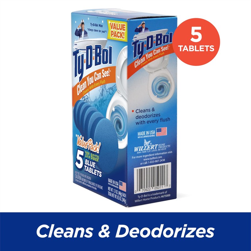 Ty-D-Bol Blue Tablets Value 5 Pack, Cleans and Deodorizer Toilets