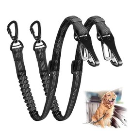 Dog seat Belt for car,2Pack 3-in-1 car Harness for Dogs Safety seat Belt Bungee,Dogs Seats Belt stether with Buckle&Hook Latch,Adjustable Reflective Dog seat Belts with 360° Lockable Buckle(Black)
