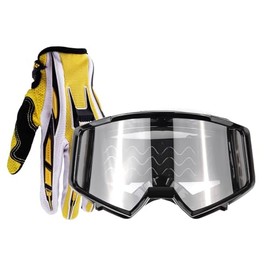 Typhoon Adult Glove & Goggle Combo Motocross Offroad ATV MX Dirt Bike - Yellow/Black - Small