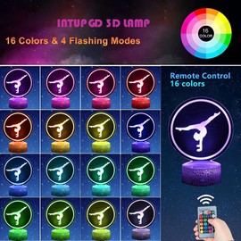 INTUPGD Gymnastics Night Light for Children, 3D Light Lamp 16 Colour Changing with Remote Control, Gifts Birthday Bedroom Decor Lamp (Gymnastics)