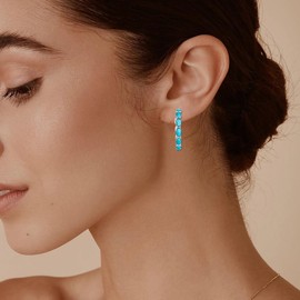 BETHZA Turquoise Hoop Earrings 925 Sterling Silver Western Vintage Style Genuine Blue Turquoise Boho Ethnic Jewelry Gift for Women Girls, Sterling Silver, Turquoise