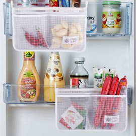 winbest 2 Stück Kühlschrank-Aufbewahrungsnetztasche, Aufhängen Kühlschrank hängende Aufbewahrungstasche Doppelfach, Hängender Organizer Aushöhlen Wandmontierter