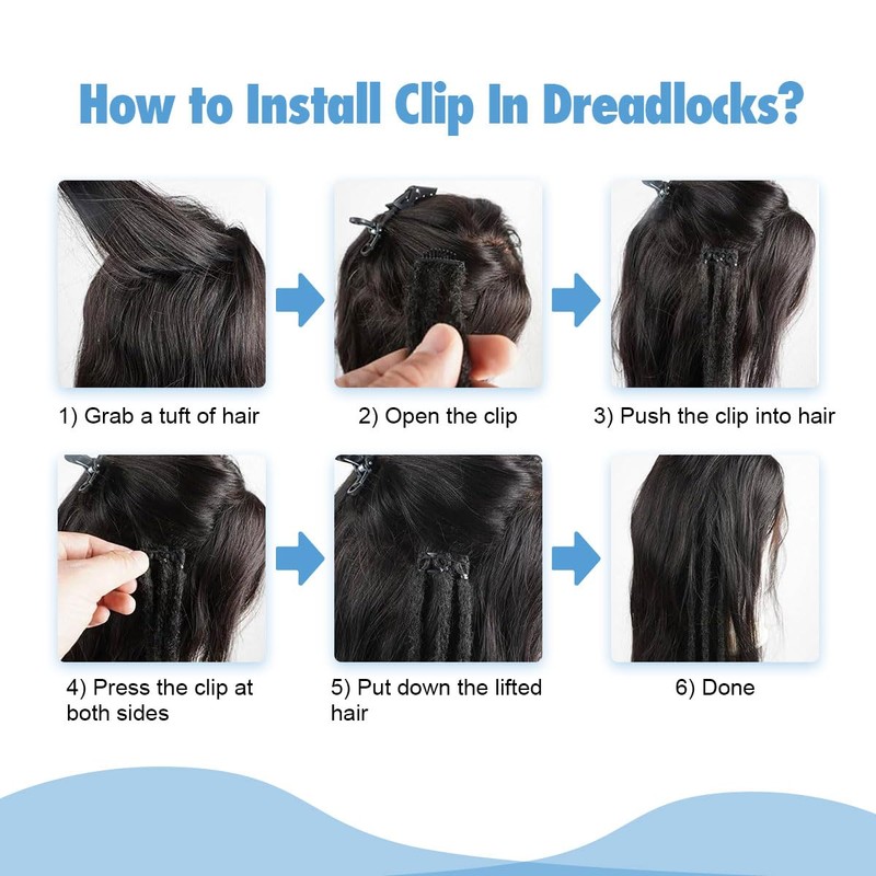 24in 10 PCS Straight Clip in Dreadlock Extensions Black to