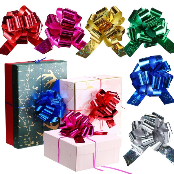 4.5 Inches Christmas Pull Bows for Gift Wrapping, Gift Bows with Ribbon for Christmas Present Decoration Basket Holiday Party Favor (12 Pieces)