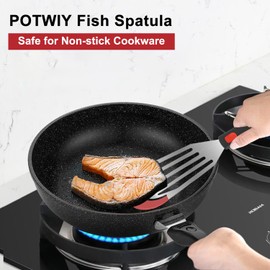 POTWIY Silicone Fish Turner Spatula, Slotted Silicone Fish Spatulas for Nonstick Cookware, Flexible Kitchen Cooking Spatula Flipper for Fish, Egg, Pancake, 12.3 Inch