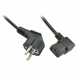 LINDY 30345 – Power Cable, Schuko Plug Angled to IEC C13 Angled, IEC 320, Power Cable for PCs, Monitors, Printers, Maximum Voltage 250 V (10 A), Colour Black, 2 m