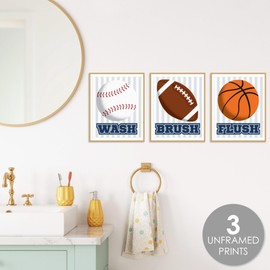 Big Dot of Happiness Go, Fight, Win - Sports - Unframed Wash, Brush, Flush - Bathroom Wall Art - 8 x 10 inches - Set of 3 Prints