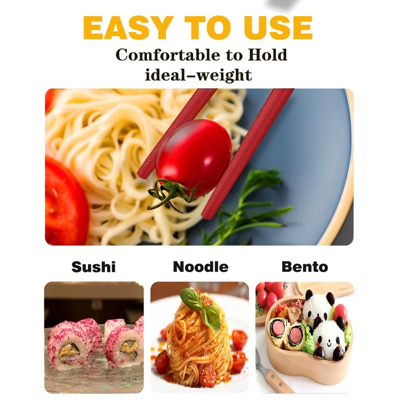 Reusable Chopsticks 5PC - Dishwasher Safe Non-slip Chinese Japanese Style