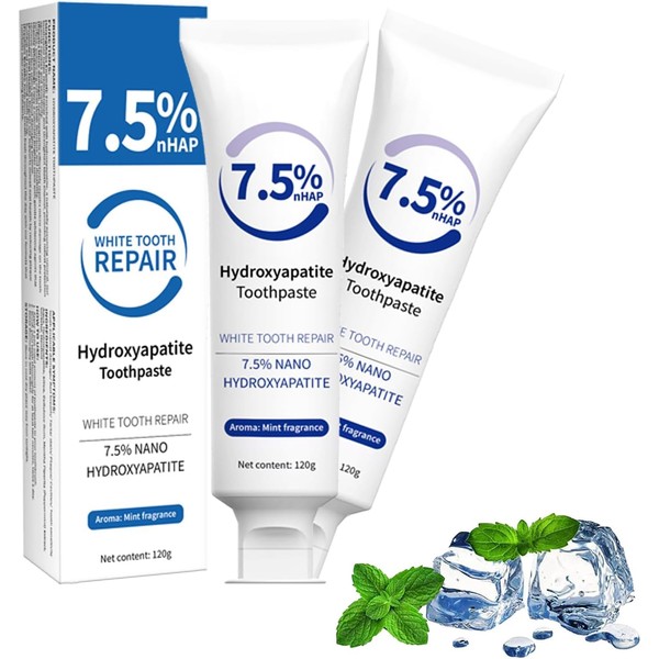 2PCS 7.5% Hydroxyapatite Toothpastes for Enamel Protection and Tooth Strengthening，Gentle