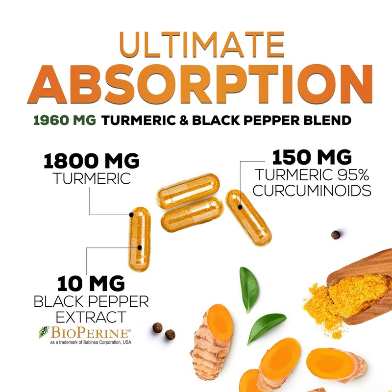 Turmeric Curcumin Supplement 1950mg - 95% Curcuminoids with BioPerine Black