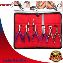 Precise Canada Premium 9 Eyeglass Optical ! Optician Tools Pliers Bent Nose Rimless W/ TWEEZER