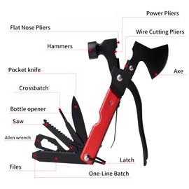 Camping Gear Multitool, Stocking Stuffers for Men 13-in-1 Camping Accessories Multitool Hatchet Camping Tool with Axe Survival Gear for Outdoor Hunting Hiking, Emergency Escape Tool
