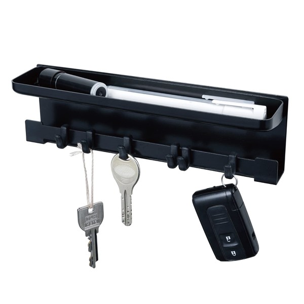 Karl KH-001-K Office Machine, Magnetic Key Hanger with Tray, Movable Hook, Storage for Keys, Small Items, Steel, Black, Hanging 6 Pieces