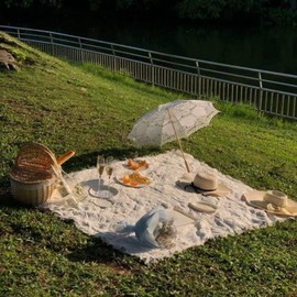 Leisure Sheet, Picnic Sheet, Picnic Mat, Instagraming, Thin, Korean, Stylish, Lace Cloth Design, Flower Viewing, Excursions, Camping Equipment, Photography Background, For 2 - 3 People, Medium Size