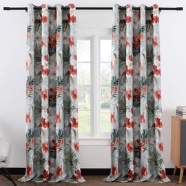 Leeva Room Darkening Curtains for Bedroom, Spring Flowers and Leaves Print Thermal Insulated Light Reducing Drapes for Dining Room, 2 Panels, 52 x 84, Green