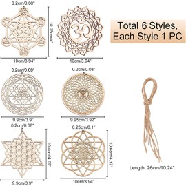 CHGCRAFT 6 Sets 6 Style 3.9inch Sacred Geometry Wall Art Set Meditation Chakra Wood Wall Sculpture Flower of Life Mandala Wooden Crystal Grid Board for Yoga Meditation Room Home Decor
