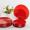 100PCS Red Gold Plastic Plates for 50 Guests, Hefty Disposable