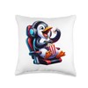 Gamer Penguin Popcorn Gaming Chair Headphones Games Player Throw Pillow