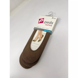 Peds Ladies 3 Pairs Ultra Low Cut Liner Socks Womens 8-12 Gel Tab Brown NEW