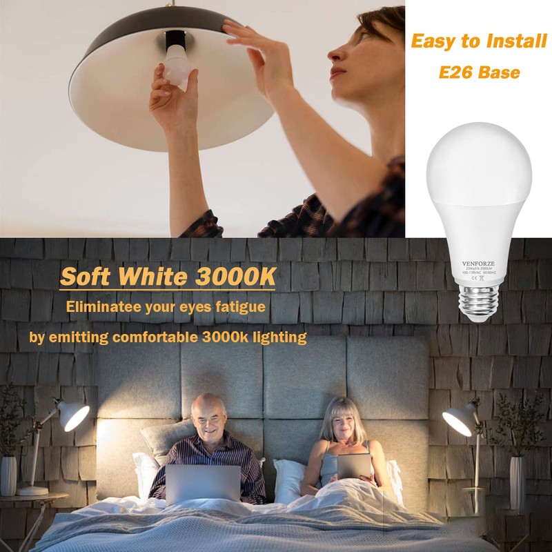 Venforze Bright Light Bulb,150w-200w Equivalent 2500LM E26 Led Bulb 23W