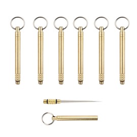 Pack of 6 TPortable Titanium Toothpicks, Integrated Toothpick with Key Ring, Telescopic Toothpick, Metal Fruit Fork, Toothpick Holder, Waterproof Toothpick for Outdoor Camping, Gold