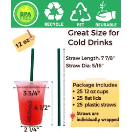 Aatriet 12 oz Clear Plastic Cups with Lids and Straws, Disposable Coffee Cups 25 Sets