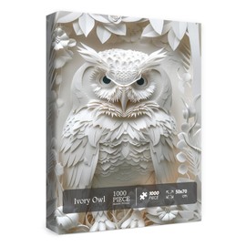 Owl Puzzles Paper-Cut Art Puzzle 1000 Piece for Adults, White Bird Jigsaw Puzzle Animal Forest, Impossible Difficult Hard Puzzle as Family Game